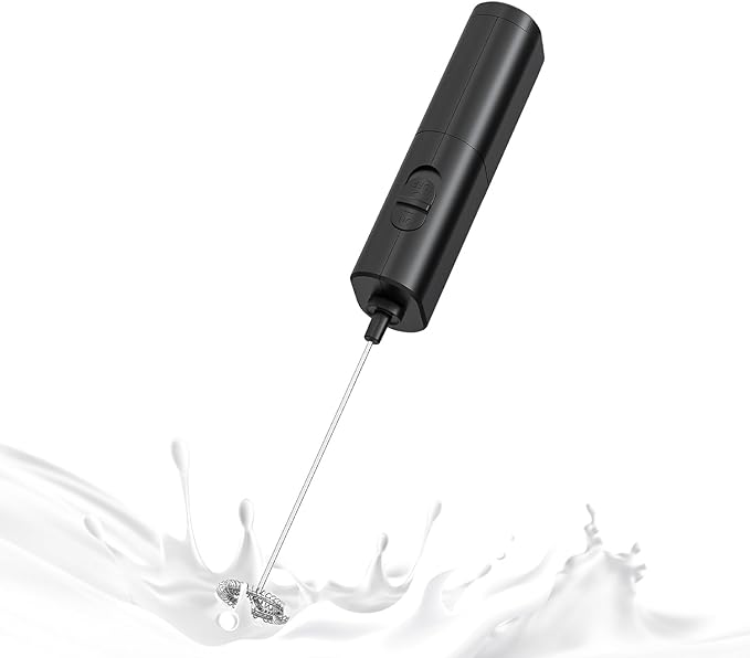 Portable Coffee Frother by ELMWAY, Battery Operated Electric Whisk, Mini Milk Frother Handled for Coffee, Latte, Matcha and Protein Powder - Black