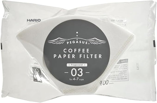 Hario Pegasus Flat Bottom Filters, Size 03, White, 100ct