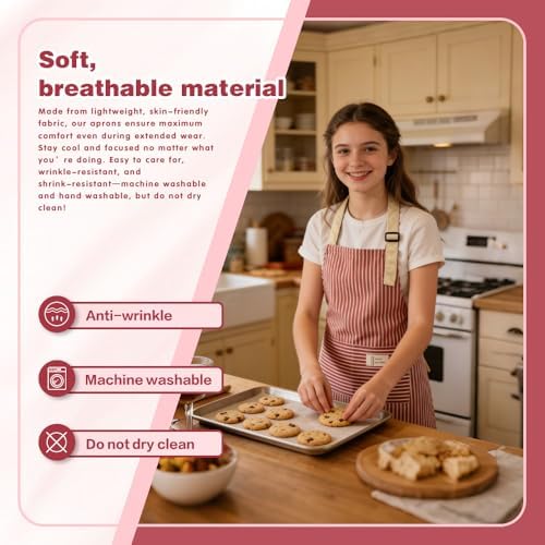 Chef Apron Bib Apron with 2 Large Pockets Adjustable Neck Strap Kitchen Apron Cooking Apron Stripes Baking Apron - Image 2