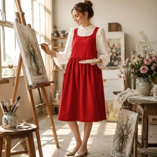 Uaussi Cotton Linen Apron Cross Back Work Apron for Women with Pockets Pinafore Dress X Cross Halter Apron for Chef Gardening - Image 6