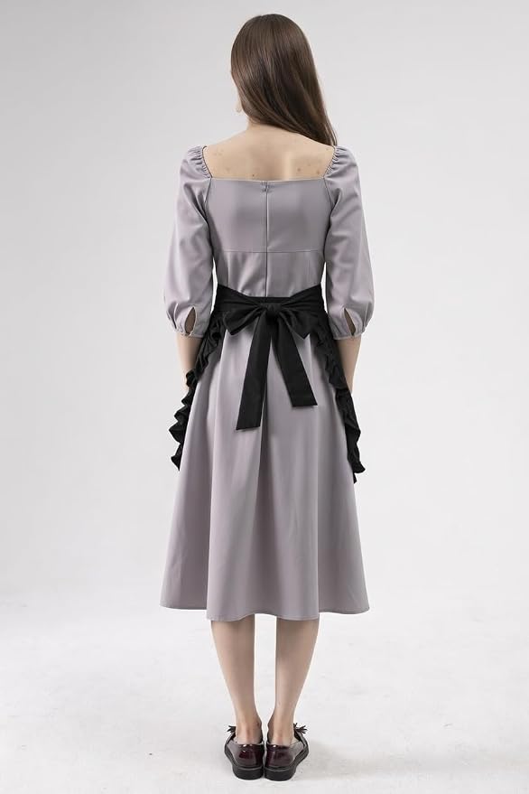 Waist Apron with Pockets Retro Kitchen Cleaning Ruffles Half Apron - Image 4