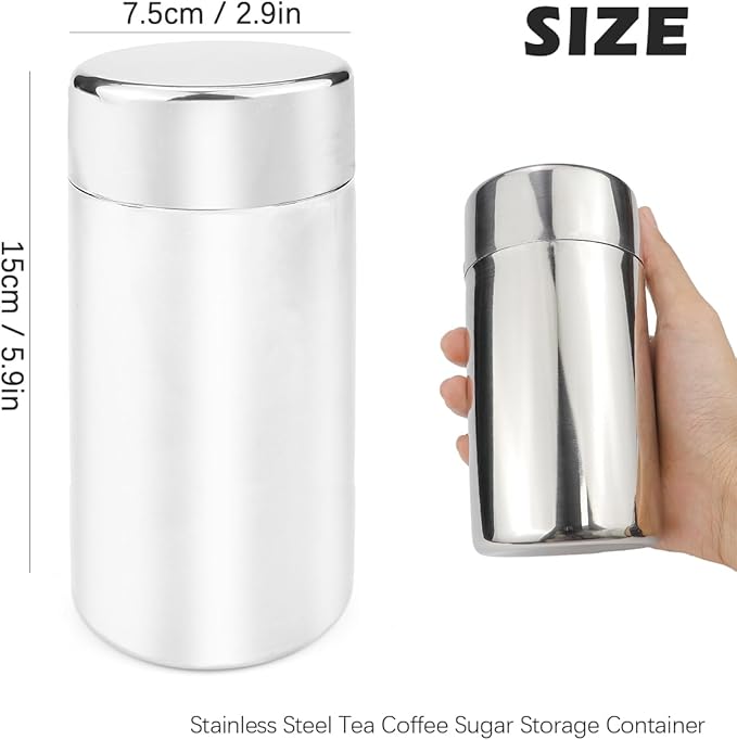 Tea Tin Canister, Storage Cup, Stainless Steel Storage Container with Airtight Double Lids, Kitchen Cup for Tea Coffee Sugar Seasoning Storage (Large)