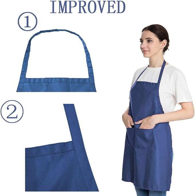Total 6PCS Blue Bib Apron Adult with 2 Pockets for Women Men Chef Cooking Kitchen (6, Deep Blue) - Image 2