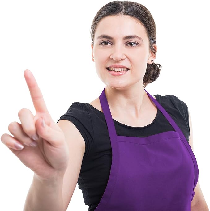 Plain Purple Color Bib Aprons Bulk Adult for Women Men Unisex Chef Apron with 2 Pockets for Cooking Baking Kitchen Restaurant Crafting (Purple,6pcs-size24 X28) - Image 6
