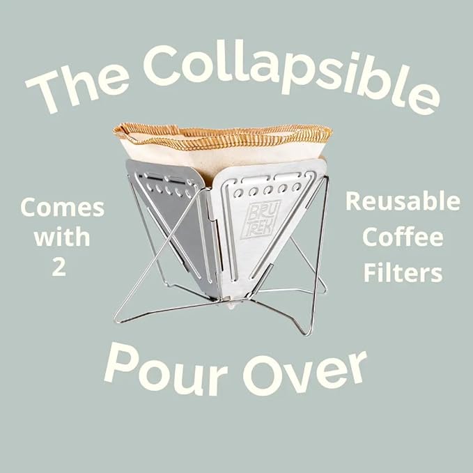 Planetary Design BruTrek Collapsible Pour Over Camping Coffee Maker - Stainless Steel Pour Over, Reusable Cotton CoffeeSock Filters, Canvas Carrying Bag, Compact, Lightweight Design