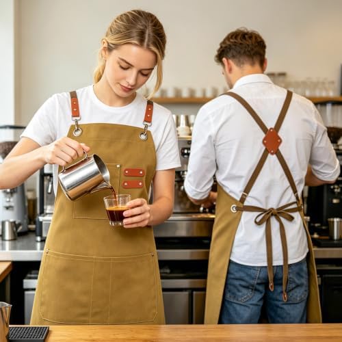 NLUS Chef Aprons for Men Women with 4 Pockets, Water Repellent Cotton Canvas Cross Back Apron - Image 6
