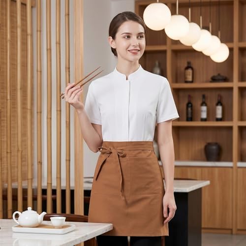 Half Apron for Women Men Cotton Linen with 2 Large Pockets Waist Short Bistro Server Aprons Waiter Waitress Unisex - Image 4