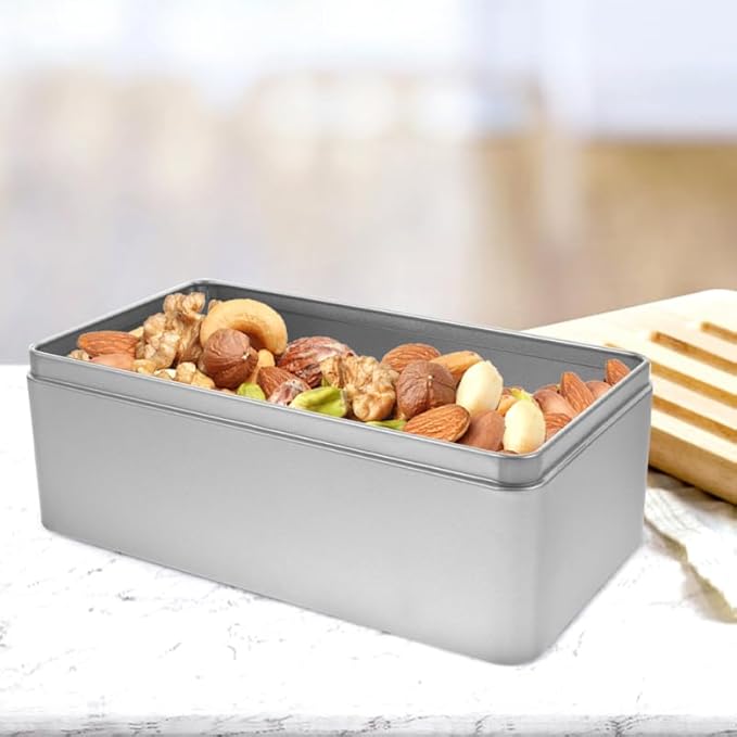 Rectangular Tinplate Tea Box with Lid 9.25 Inch Metal Storage Container for Loose Leaf Tea Bags Kitchen Organization and Wedding Candy Storage