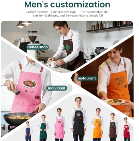 Personalized Waterproof Canvas Apron Custom Logo - Heavy Duty Cross Back 4 Pockets for Men Women Chef Barista - Image 4