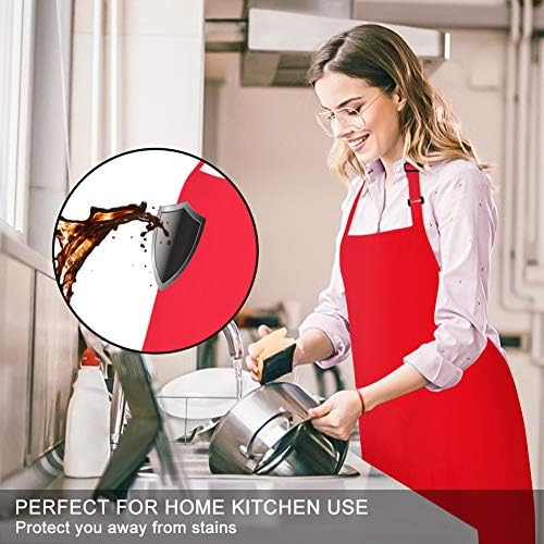 Jubatus 4 Pack Bib Aprons with 2 Pockets Cooking Chef Kitchen Apron for Women Men, Red - Image 3