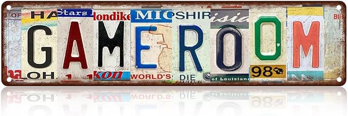 Saraheve Vintage Metal Game Room Decor Sign - 16x4" License Plate Style Wall Art - Easy to Hang Gaming Room Accessories & Decor Gift for Teen Boy Room and Man Cave by SARAHEVE