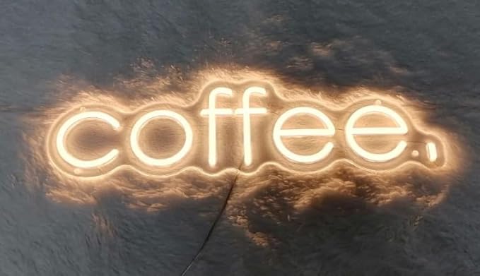Coffee Neon Sign (24x6'' - Remote and Plug included) Cafe Led Light coffee. led light coffee shop decorations wall decor (24x6'', Warm White)