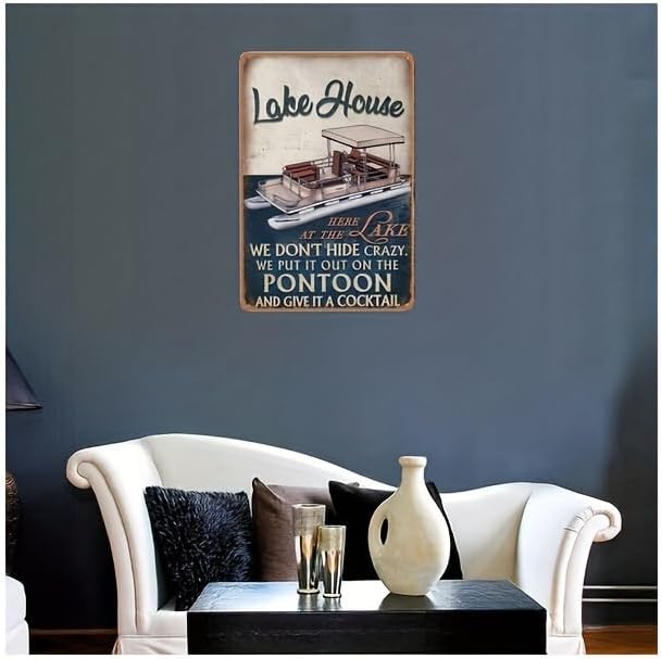 Funny Lake House Metal Sign Wall Art, Vintage Coffee Tin Sign for Kitchen Decor, Lake House Decor for Cabin or Cottage, Rustic Lake Life Decor, Lake House Gifts, 8x12 Inch - Image 2