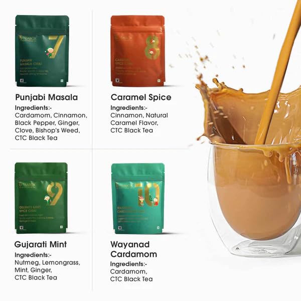 Teabox Advent Chai Trial Pack (Limited Edition) | 10 Authentic Indian Chai Blends x 30g Each | 12 Days of Advent Calendar | Real and Traditional Spices | 10.58 Oz Total