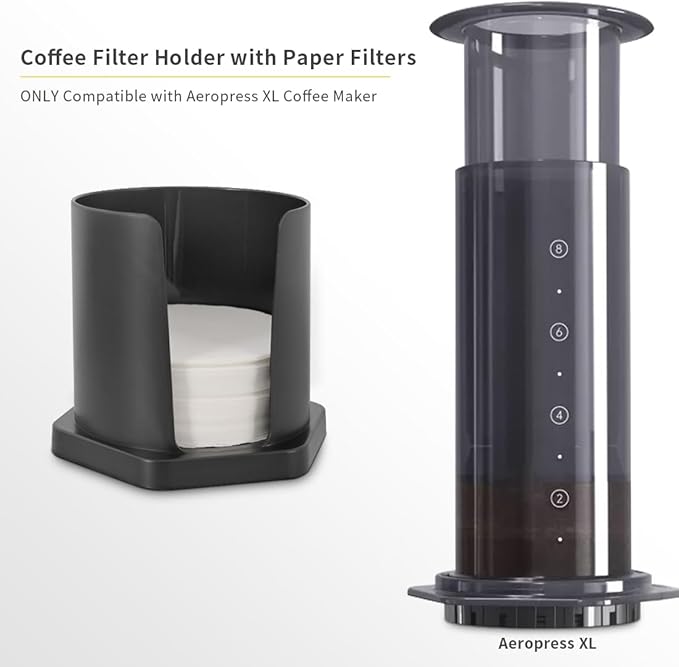 CAFEMASY Coffee Filter Holder with 200 Count Paper Filters Compatible with Aeropress XL Espresso Maker Replacement Round Disposable Coffee Filters and Holder Coffee Accessories Pack