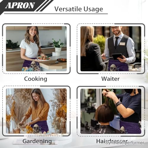Server Apron with 3 Pockets 13 Inch Short Half Waist Aprons Waterproof Cooking Aprons for Women Men - Image 5