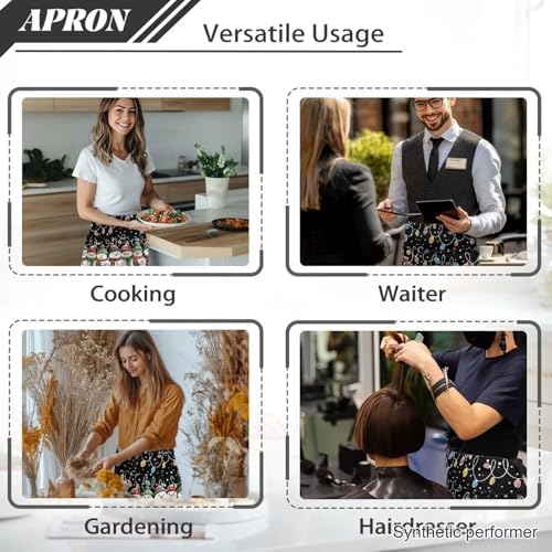 Server Apron with 3 Pockets 13 Inch Short Half Waist Aprons Waterproof Cooking Aprons for Women Men - Image 5