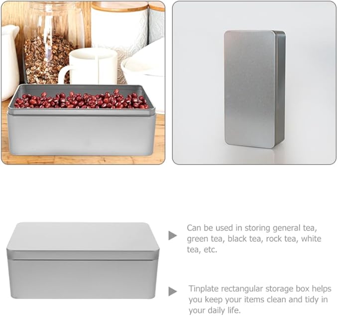 Rectangular Tinplate Tea Box with Lid 9.25 Inch Metal Storage Container for Loose Leaf Tea Bags Kitchen Organization and Wedding Candy Storage
