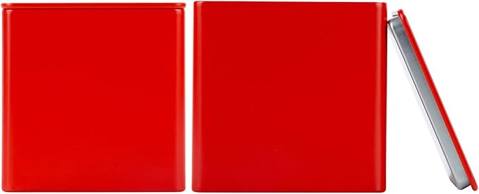 Colorful Square Tin Can Empty Cube Steel Box Storage Container for Treats, Gifts, Favors, Loose Tea, Coffee and Crafts, Mini Portable Small Storage Kit (Red, 2-Small)
