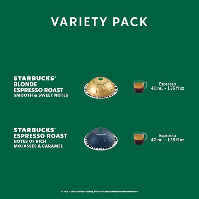 Starbucks by Nespresso Vertuo, Espresso Variety Pack, 40-count Espresso Pods, Brews 1.35 oz.