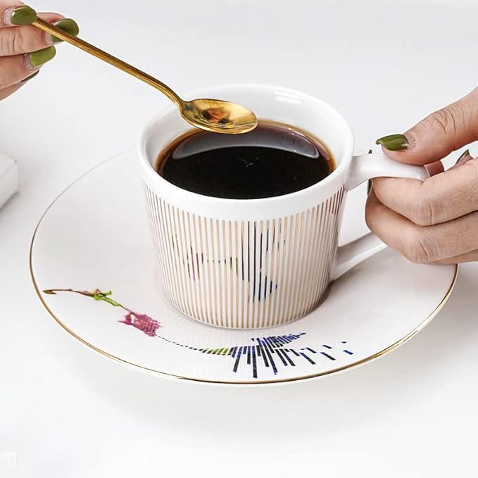 Mirror Cups and Saucers (Horse), Mirror Reflection coffee mug, Reflection Coffee Cup, Tea Cups and Saucers Sets for Women Wedding Party Afternoon Tea