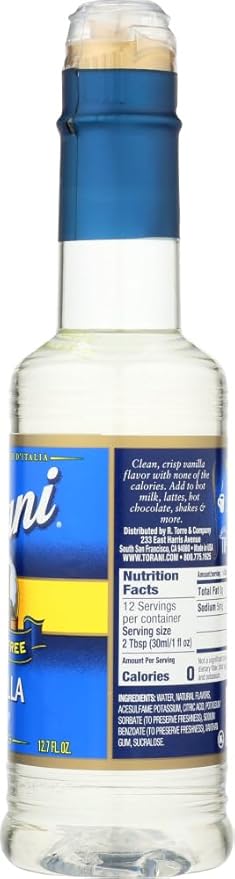 Torani Vanilla Flavored Syrup, Sugar Free, Kosher, 12.7 Fluid Ounces (Pack Of 4)