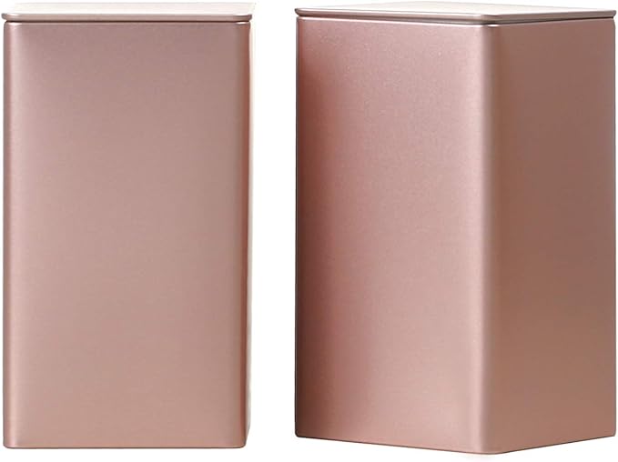 Colorful Square Tin Can Empty Cube Steel Box Storage Container for Treats, Gifts, Favors, Loose Tea, Coffee and Crafts, Mini Portable Small Storage Kit (Rose Gold, 2-Large)