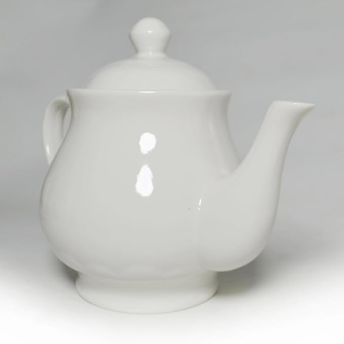 White Porcelain Teapot, Lotus Tea Pot Coffee Tea Water Pot Vintage Ceramic Gooseneck Kettle (26oz)