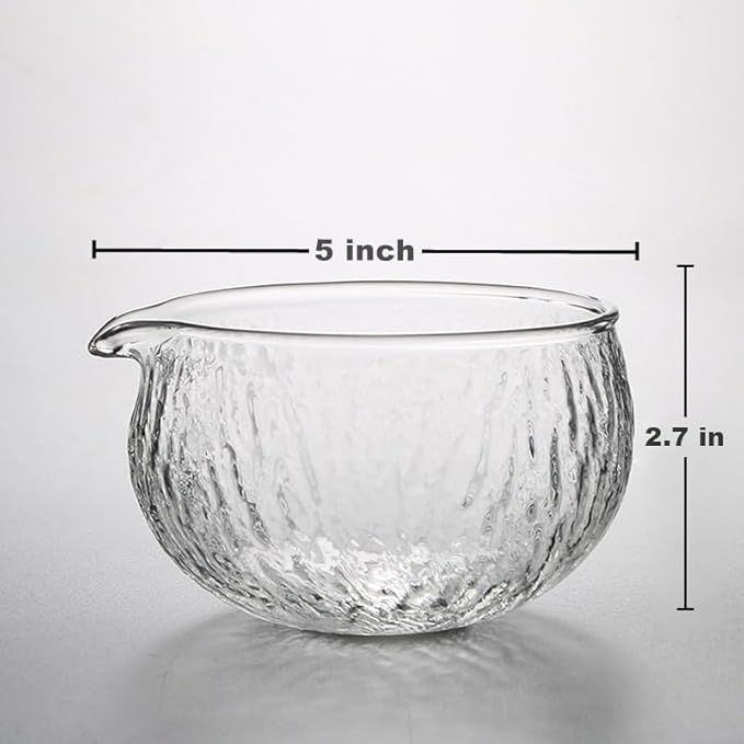 Japanese Style Matcha Tea Ceremony Bowl, Glass with Pouring Spout, 400ml 13.5 oz, Textured Design, Matcha Bowls,Salad Porridge Juice Bowl Cup(Textured Glass)