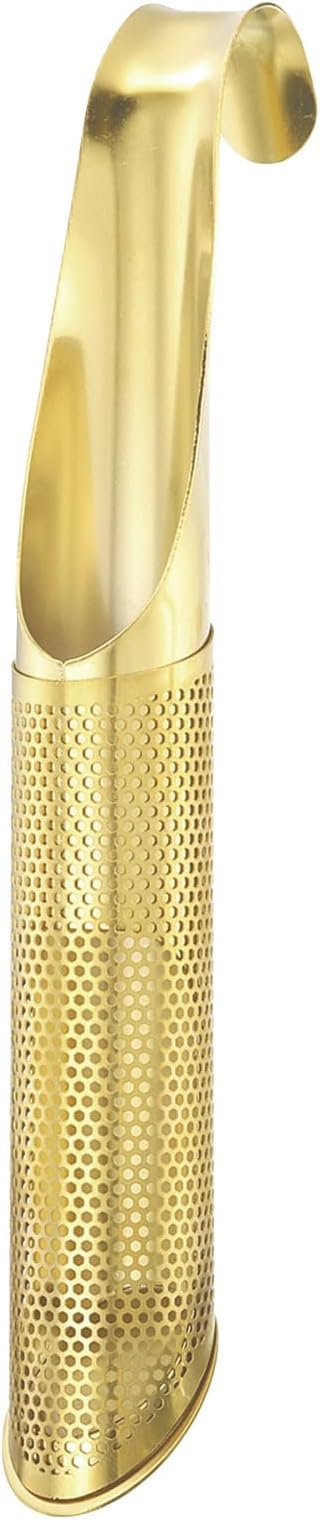 uxcell 1 Pcs Tea Strainer with Fine Mesh, Stainless Steel Tea Steeper, Tea Infuser Stick Pipe with Handle for Loose Leaf Tea, Gold