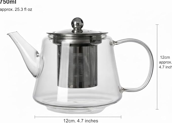 25oz (750ml) Borosilicate Glass Teapot with Removable Stainless Steel Infuser with Gift Box – Heat Resistant Clear Tea Pot for Loose Leaf, Herbal & Blooming Tea – Stovetop, Microwave & Dishwasher Safe