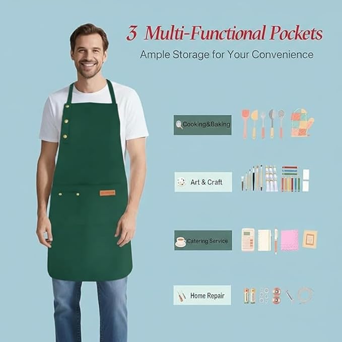Kitchen Cooking Apron for Women Men Water-Resistant Artist Barista Baking Craft Catering Work Bib with Large Pockets