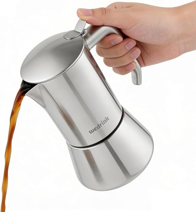 wedrink Stovetop Espresso Maker 6 Espresso Cups Stainless Steel Moka Pot for Greca, Induction, Electric & Gas Stoves(10 OZ/300ml)