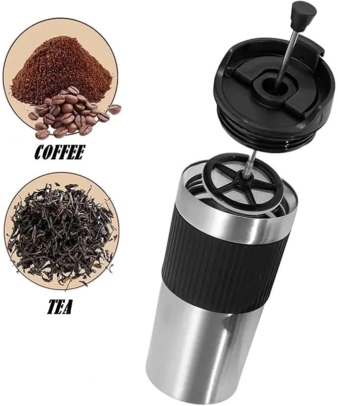 Portable coffee maker, french press, Insulated Mug with double Wall Stainless Steel, 16oz,. Tumbler, French press Mug, Portable coffee mug, Coffee maker, Coffee press