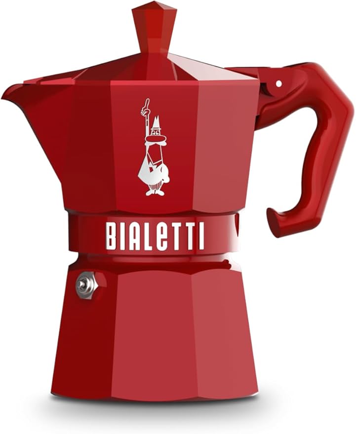 Bialetti Mocha Exclusive Italian Red for 3 Cups, Direct Fire (Coffee Maker, Espresso Maker, Makinetta)