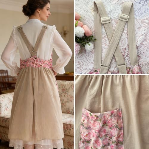Uaussi Cotton Linen Apron Cross Back Work Apron for Women with Pockets Pinafore Dress X Cross Halter Apron for Chef Gardening - Image 3