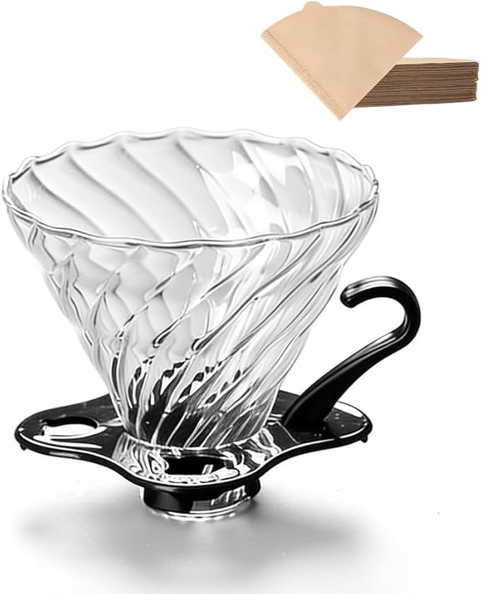 T-mark Glass coffee filter cup ，Slow Brewing Coffee Pour Over for Cafe, Home&Offices，Travel，Size02（1-4Cups）