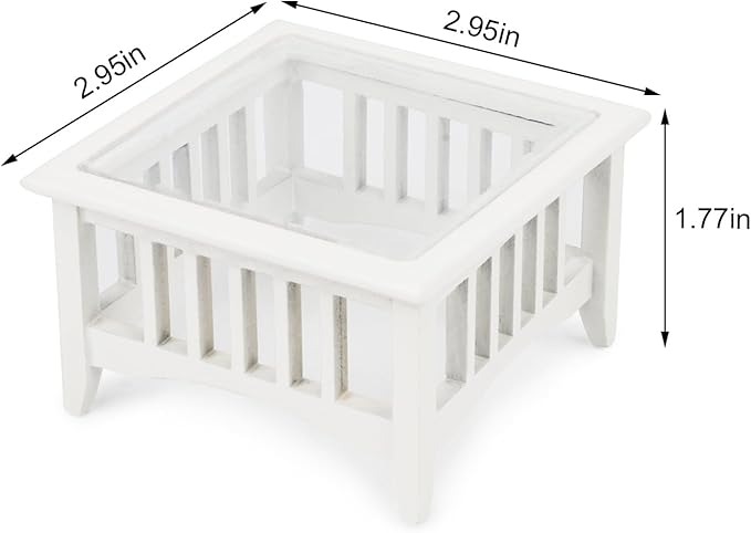 Dollhouse Coffee Table Miniature Furniture 1:12 Scale Wooden Tea Table Square Shape Side Tables Acrylic Tabletop Props Miniature End Table Living Room Pocket Desk Doll House Decoration Props (White)