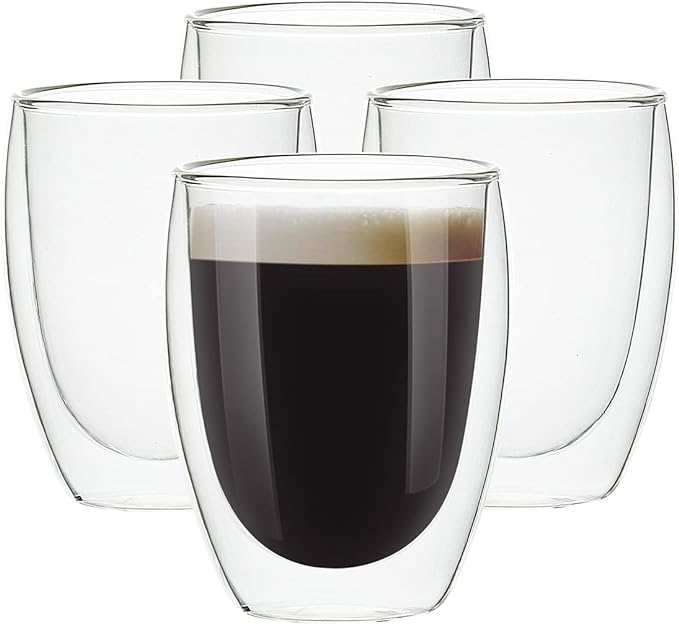 [4-Pack,12Oz] Glass Cups, Double Walled Thermo Espresso Glasses, Insulated Coffee Mugs, Drinking Glasses