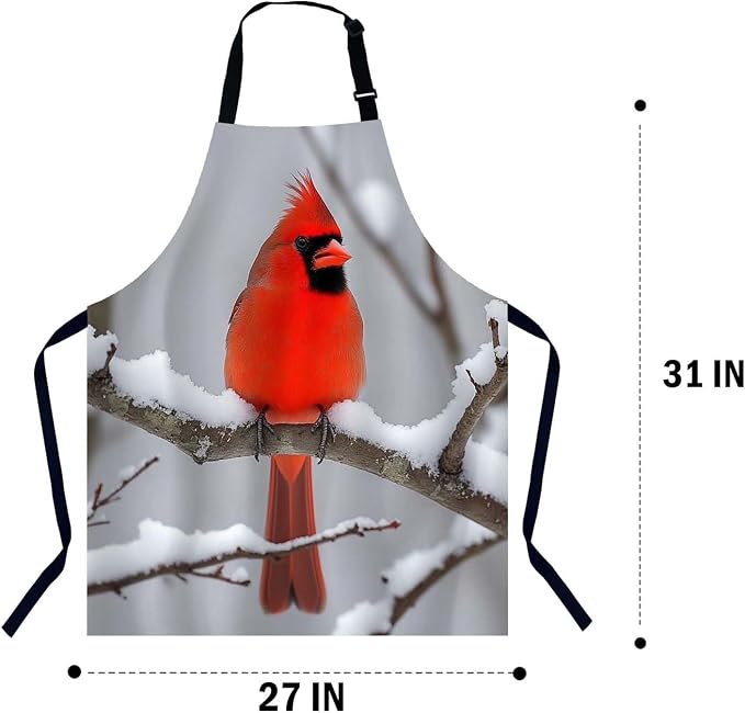 Red Cardinal Waterproof Apron Kitchen Chef Aprons Bibs for Grooming Cooking Baking Painting Gardening - Image 2