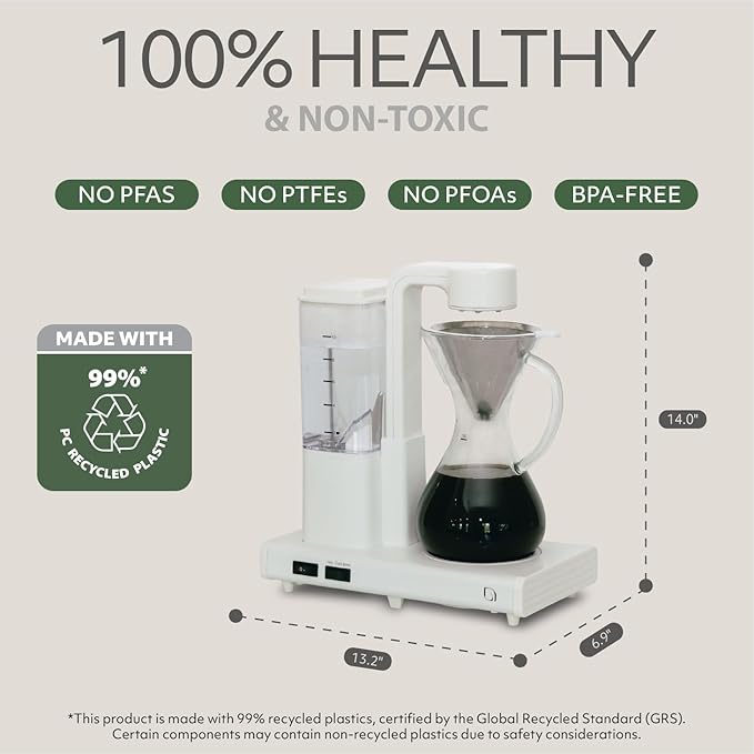 WILLOW 10 Cup Drip Coffee Maker, Automatic Pour Over Coffee Maker with Glass Carafe and Auto Shut-Off Feature, Suitable for Hot & Iced Coffee, ECO Coffee Machine made with 99% PC Recycled Plastics