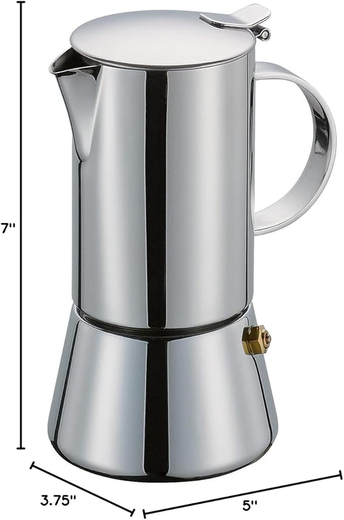CILIO Aida Stainless Steel Stovetop Espresso Maker, Polished Stainless, 4 Cup,Silver
