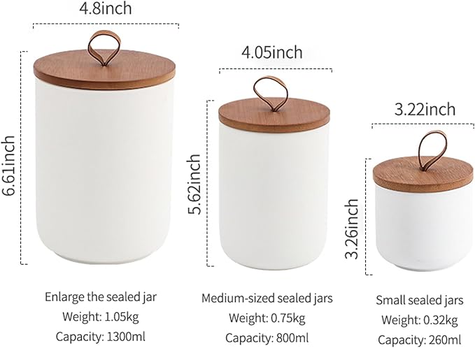 MilkyWay Ceramic Food Storage Jar, Storage Canisters with Airtight Seal Bamboo Lid Modern Design Seal Damp-Proof Kitchen Jar for Coffee, Tea, Spice and More (Black 3 sets)