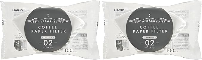 Hario Pegasus Flat Bottom Filters, Size 02, White, 100ct (Pack of 2)