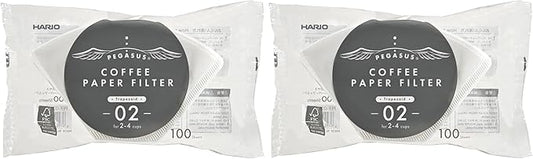Hario Pegasus Flat Bottom Filters, Size 02, White, 100ct (Pack of 2)