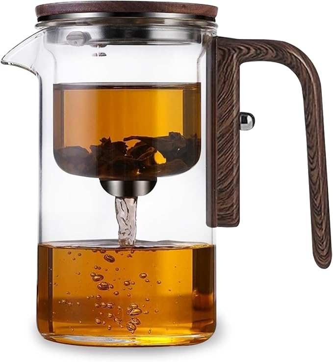 Enchanti Tea Pot with Infusers for Loose Tea, 800ml/27.1oz Magic Teapot Infuser Pot, Water Separation Glass Teapot with Wooden Handle
