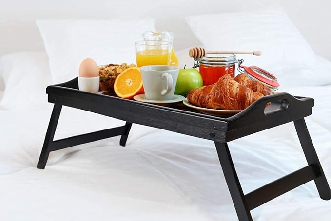 Bed Tray Table with Folding Legs Wooden Serving Breakfast in Bed or Use As a, Platter, TV Table Laptop Computer Tray Snack Tray Large Size