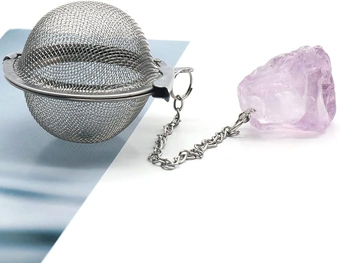 5 Pcs Tea Filter Stainless Steel with Crystal Energy Stone Tea Strainers with Fine Mesh Extend Chain Hook Tea Ball Infuser for Loose Tea Leaves Spices Seasonings