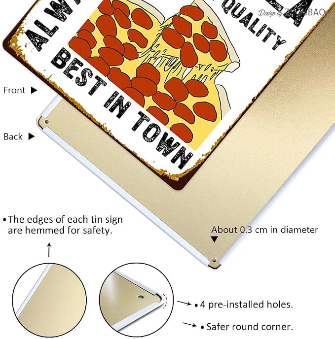 Pizza Tin Signs Vintage Metal Sign Funny Food Art Printing Poster Wall Decor for Home Kitchen Bar Restaurant Cafe Pub Indoor Outdoor 12x8 Inch Hanging Plaque - Image 3