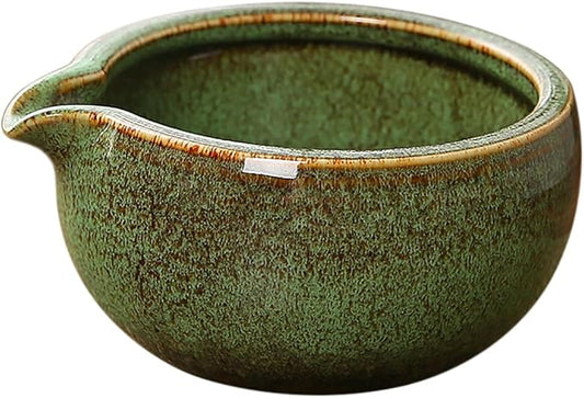 Sizikato Stoneware Porcelain Matcha Bowl with Spout, 5.2 Inch Vintage Ceramic Green Tea Bowl